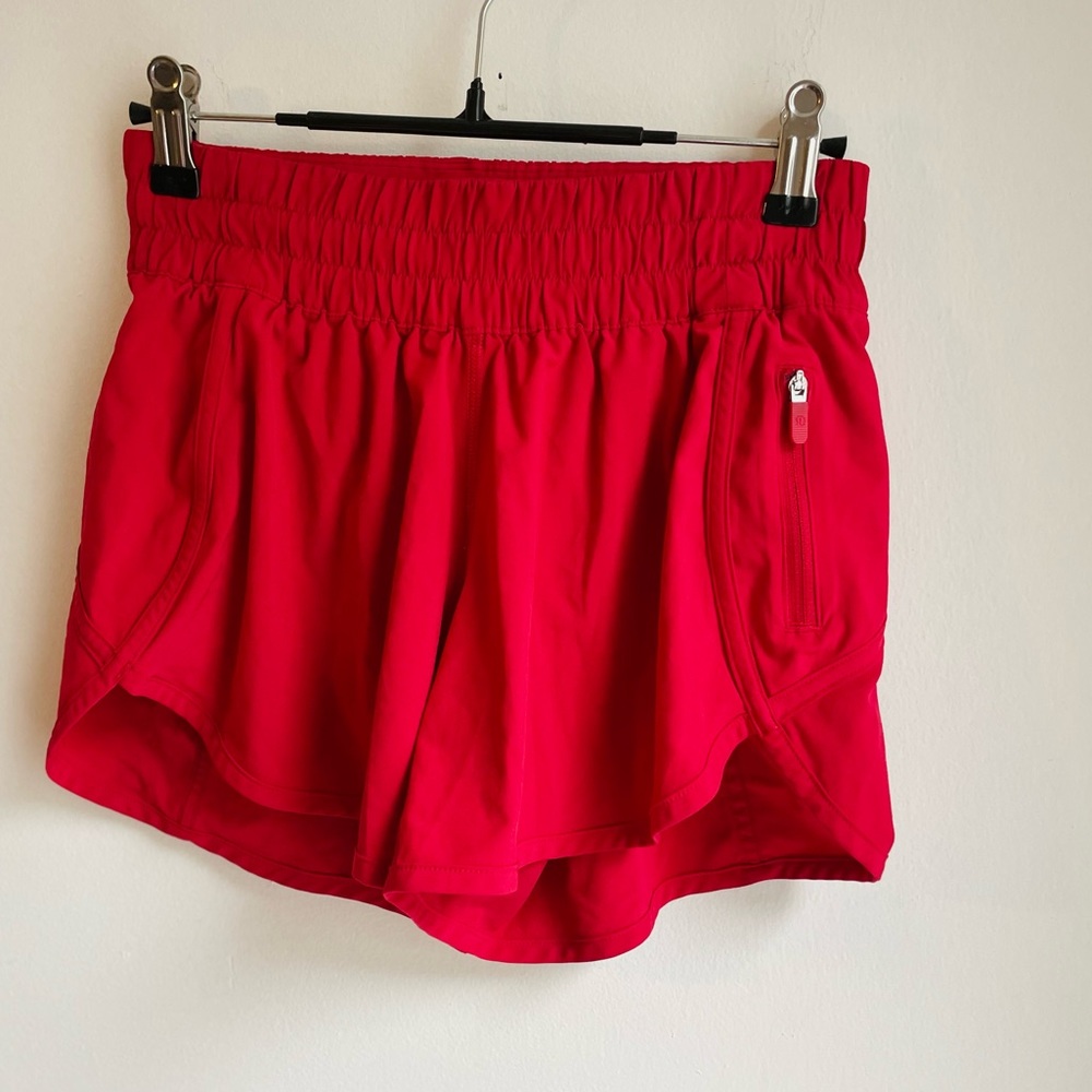 Lululemon Ruby Red Track That High Rise Lined Shorts Size 4